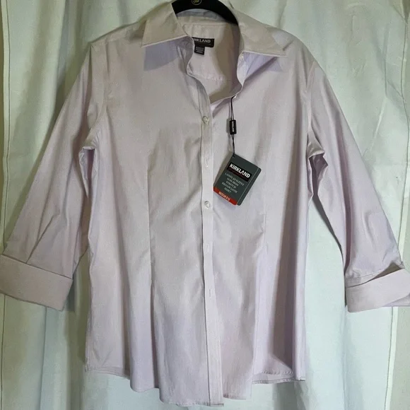 NWT Kirkland Signature Pink and White Pinstriped Button Down Shirt Size M 8/10 - Picture 3 of 10